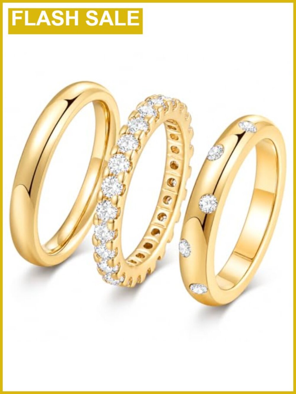 14K Gold Plated Stackable Rings Set Cubic Zirconia Size 7
